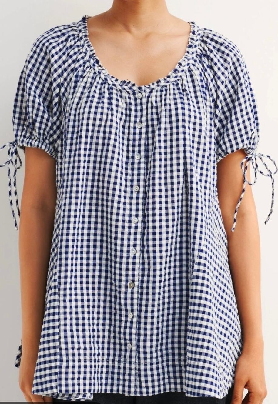 Free People Farley Gingham Navy White Tunic oversized Fit size M